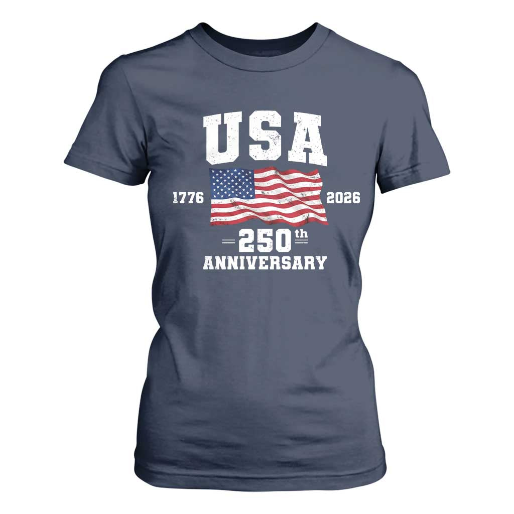250th Anniversary USA 4th of July America US Flag Patriotic T Shirt For Women TS11 Navy Print Your Wear