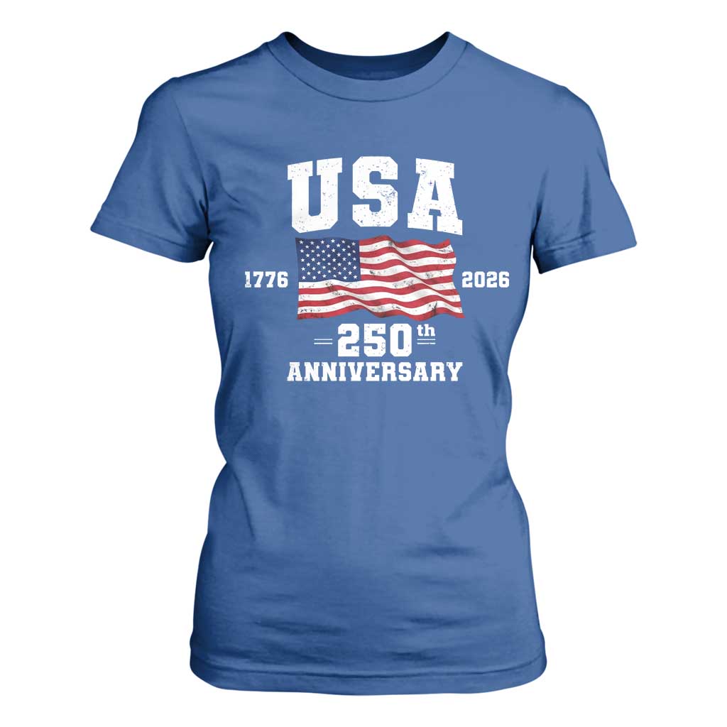 250th Anniversary USA 4th of July America US Flag Patriotic T Shirt For Women TS11 Royal Blue Print Your Wear