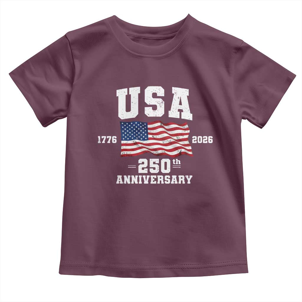 250th Anniversary USA 4th of July America US Flag Patriotic Toddler T Shirt TS11 Maroon Print Your Wear