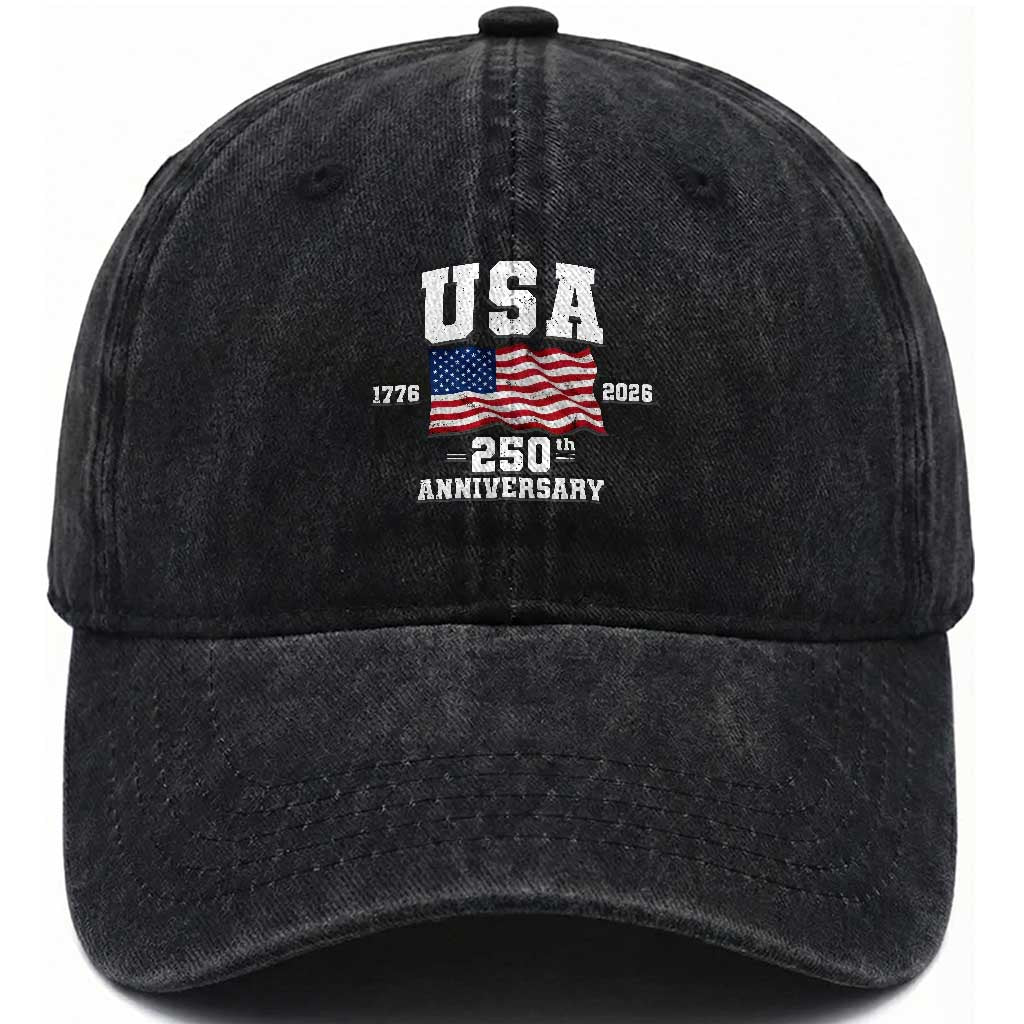 250th Anniversary USA 4th of July America US Flag Patriotic Washed Cotton Baseball Cap TS11 Print Your Wear
