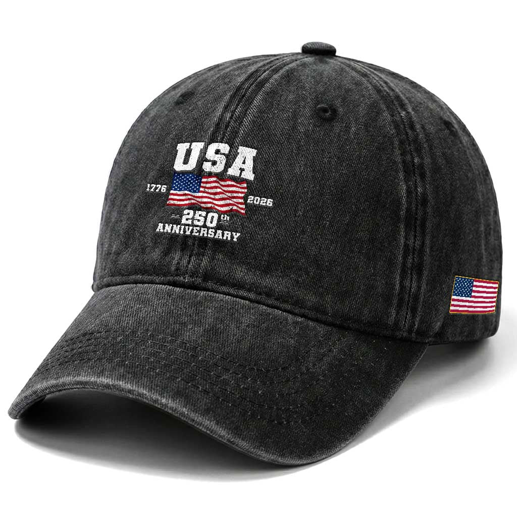 250th Anniversary USA 4th of July America US Flag Patriotic Washed Cotton Baseball Cap TS11 Print Your Wear
