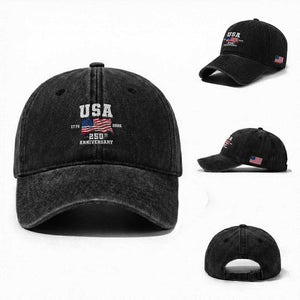 250th Anniversary USA 4th of July America US Flag Patriotic Washed Cotton Baseball Cap TS11 Washed Cap Universal Fit Black Print Your Wear