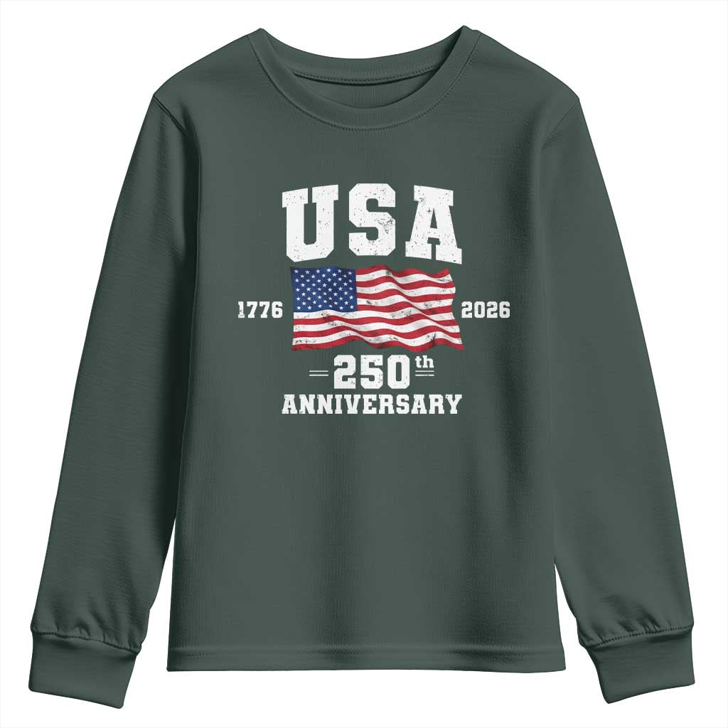 250th Anniversary USA 4th of July America US Flag Patriotic Youth Sweatshirt TS11 Dark Forest Green Print Your Wear