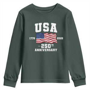 250th Anniversary USA 4th of July America US Flag Patriotic Youth Sweatshirt TS11 Dark Forest Green Print Your Wear
