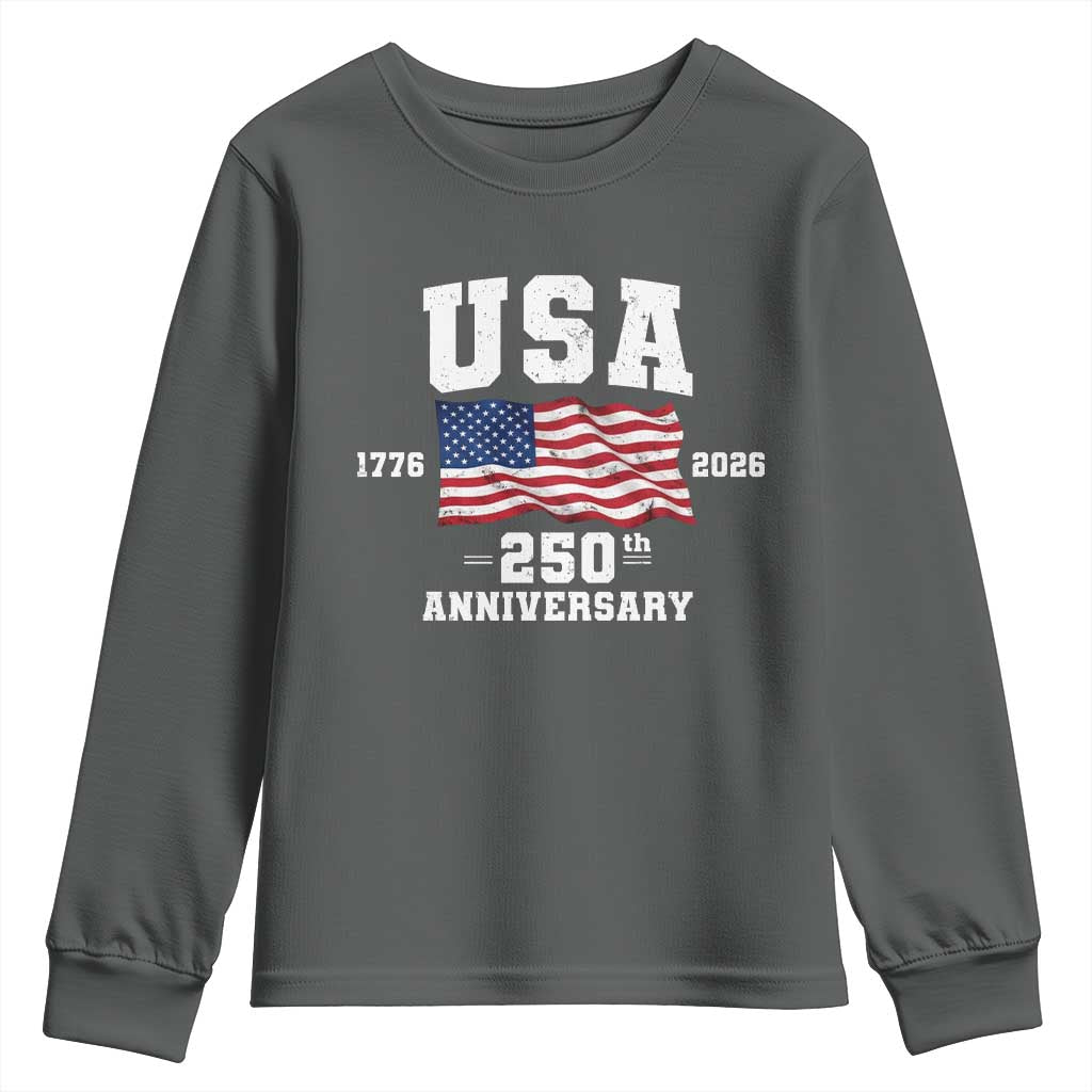 250th Anniversary USA 4th of July America US Flag Patriotic Youth Sweatshirt TS11 Dark Heather Print Your Wear