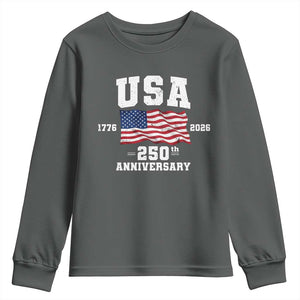 250th Anniversary USA 4th of July America US Flag Patriotic Youth Sweatshirt TS11 Dark Heather Print Your Wear
