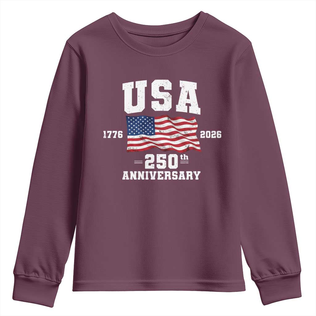 250th Anniversary USA 4th of July America US Flag Patriotic Youth Sweatshirt TS11 Maroon Print Your Wear