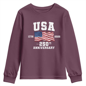 250th Anniversary USA 4th of July America US Flag Patriotic Youth Sweatshirt TS11 Maroon Print Your Wear