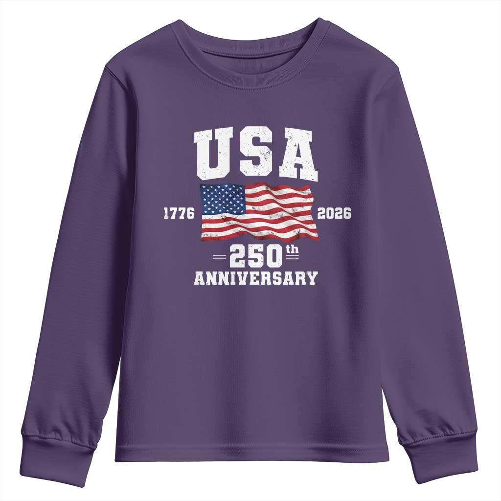 250th Anniversary USA 4th of July America US Flag Patriotic Youth Sweatshirt TS11 Purple Print Your Wear
