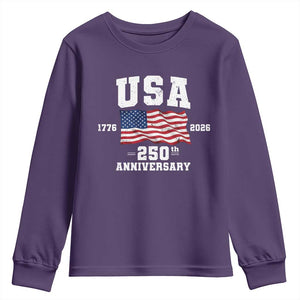 250th Anniversary USA 4th of July America US Flag Patriotic Youth Sweatshirt TS11 Purple Print Your Wear