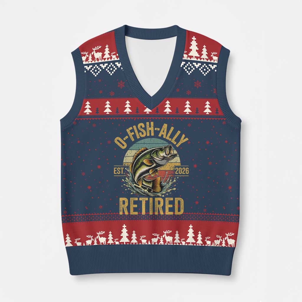Fishing Retirement V-Neck Knit Sweater Vest O Fish Ally Retired 2026 Fisherman Gifts TS11 Navy Red Print Your Wear