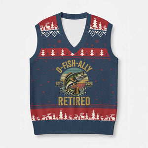 Fishing Retirement V-Neck Knit Sweater Vest O Fish Ally Retired 2026 Fisherman Gifts TS11 Navy Red Print Your Wear