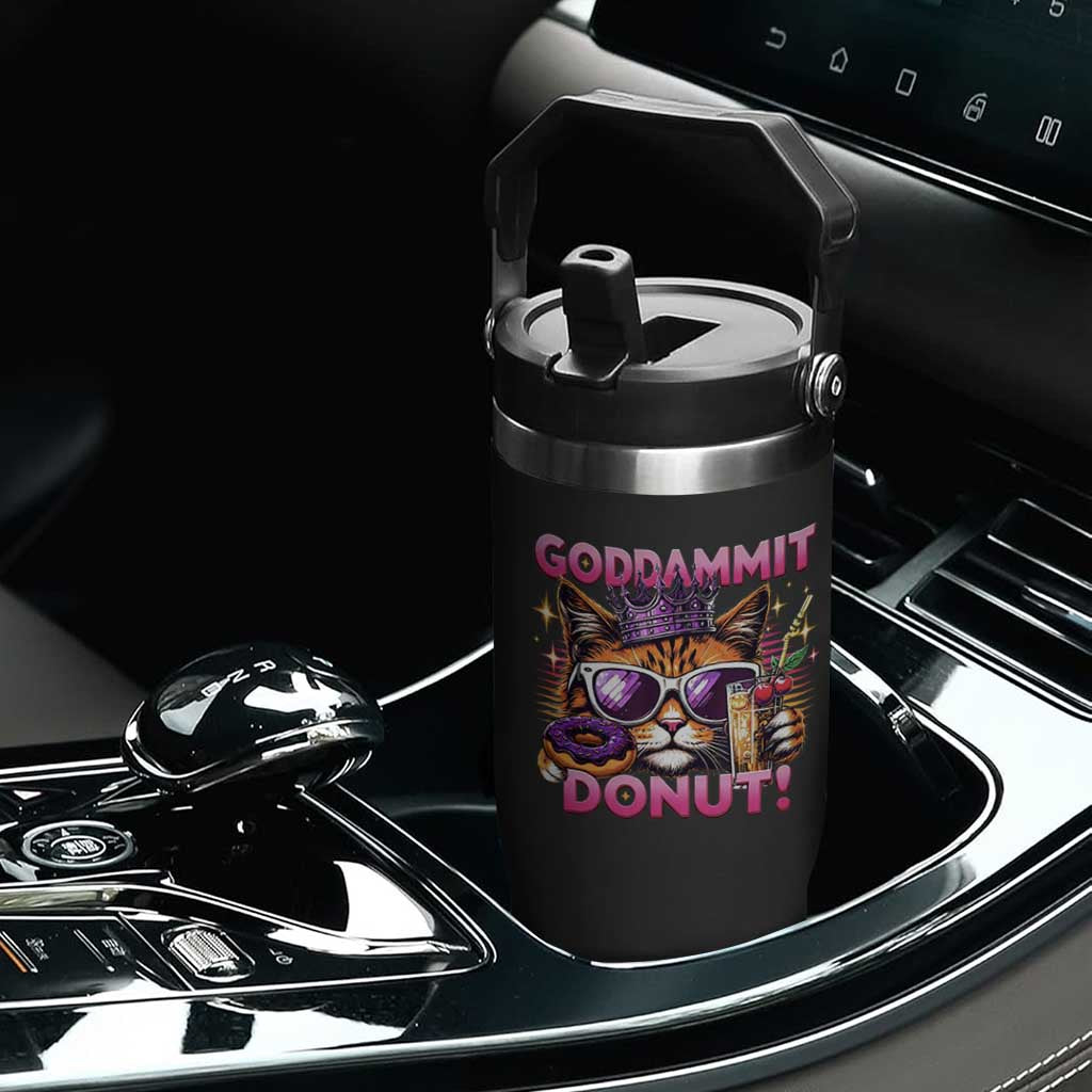 Funny Goddammit Cat Princess Meme Flip Straw Tumbler Cartoon Style
