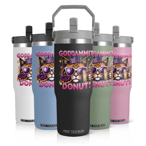 Funny Goddammit Cat Princess Meme Flip Straw Tumbler Cartoon Style