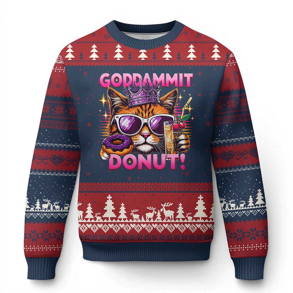 Funny Goddammit Cat Princess Meme Ugly Christmas Sweater Cartoon Style