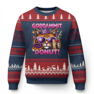 Funny Goddammit Cat Princess Meme Ugly Christmas Sweater Cartoon Style