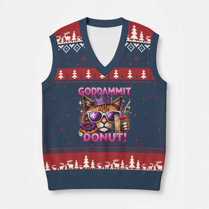 Funny Goddammit Cat Princess Meme V-Neck Knit Sweater Vest Cartoon Style