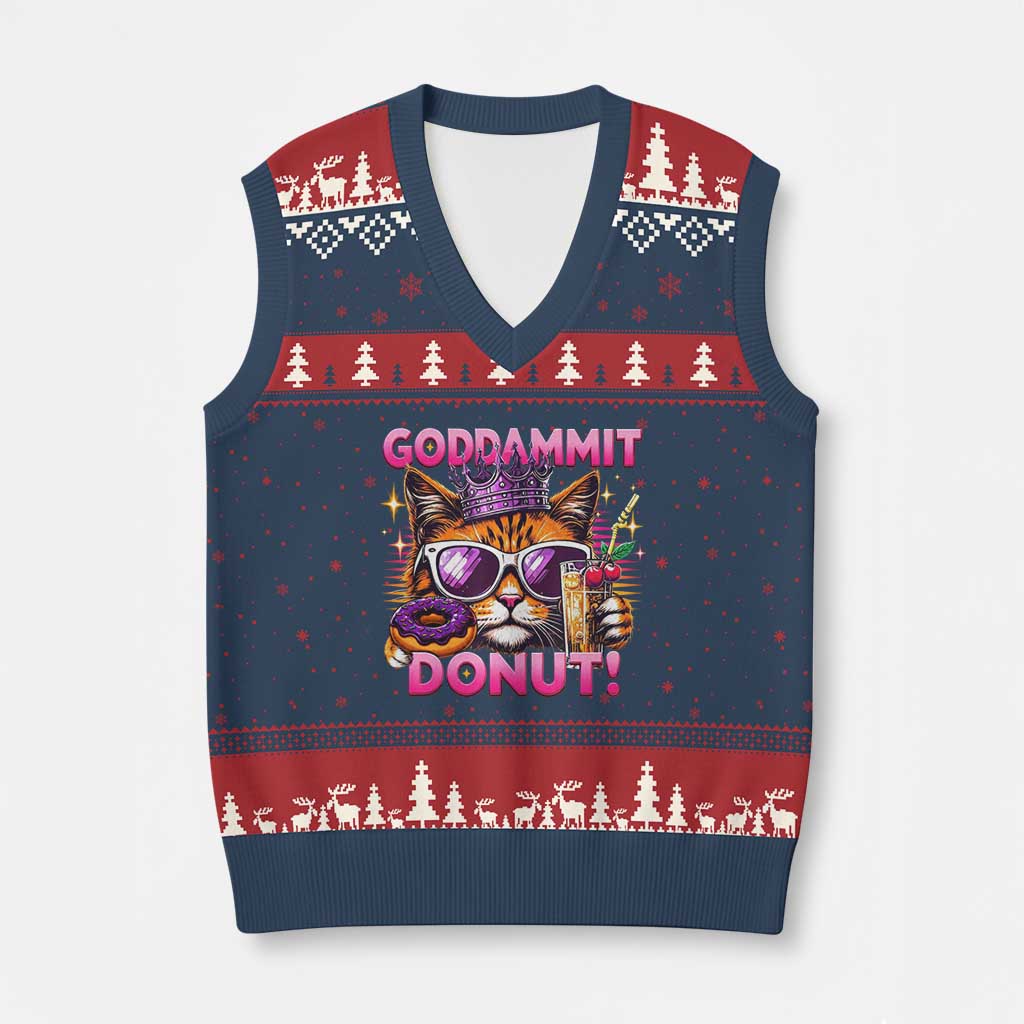 Funny Goddammit Cat Princess Meme V-Neck Knit Sweater Vest Cartoon Style TS11 Navy Red Print Your Wear