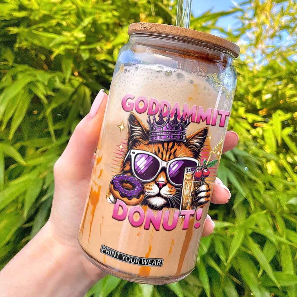 Funny Goddammit Cat Princess Meme Glass Can Cartoon Style