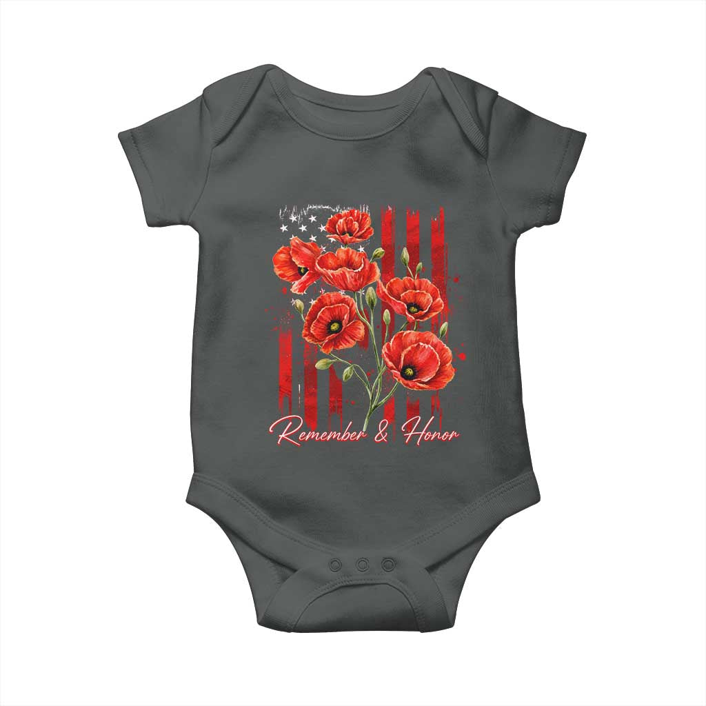 Remember And Honor Memorial Day Baby Onesie Red Poppy Flowers TS11 Dark Heather Print Your Wear