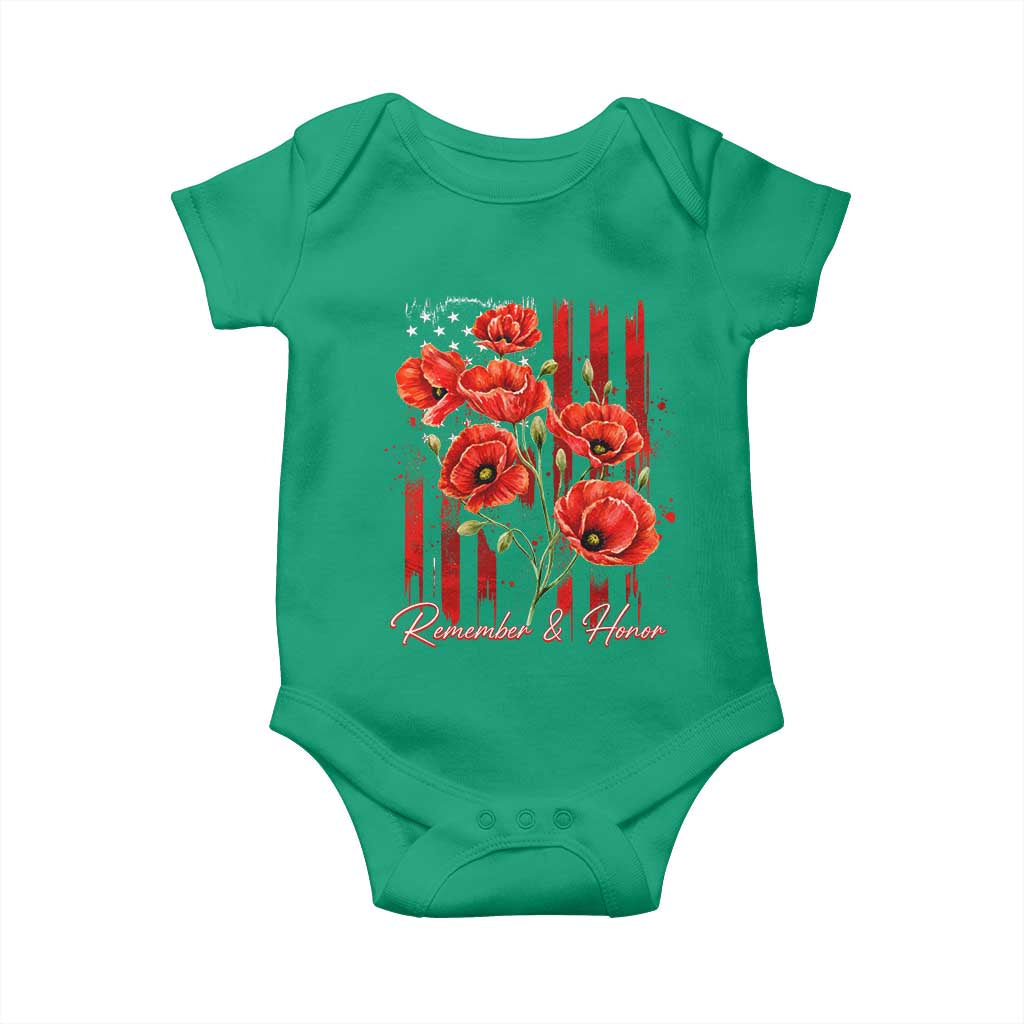 Remember And Honor Memorial Day Baby Onesie Red Poppy Flowers TS11 Irish Green Print Your Wear