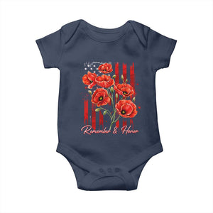 Remember And Honor Memorial Day Baby Onesie Red Poppy Flowers TS11 Navy Print Your Wear