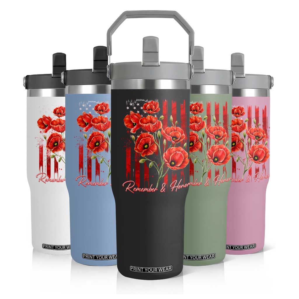 Remember And Honor Memorial Day Flip Straw Tumbler Red Poppy Flowers TS11 Print Your Wear