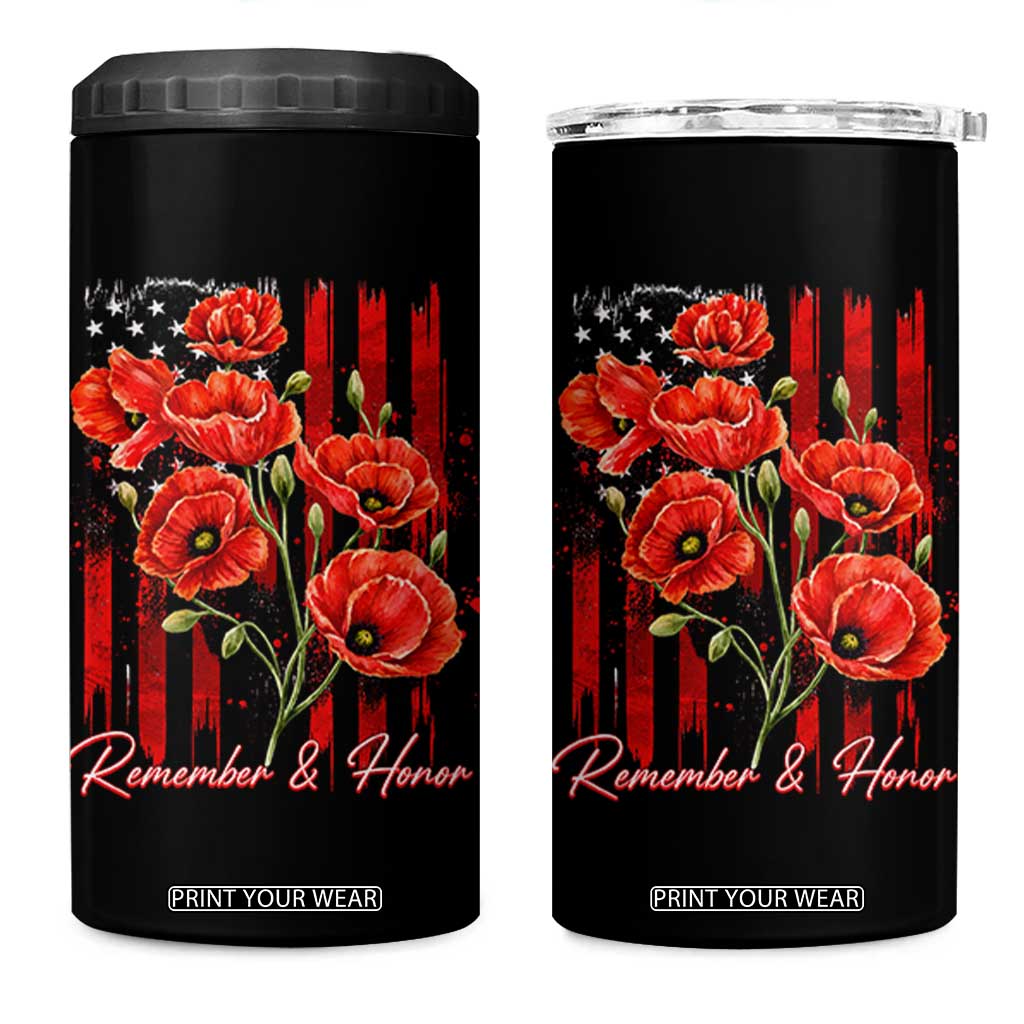 Remember And Honor Memorial Day 4 in 1 Can Cooler Tumbler Red Poppy Flowers TS11 One Size: 16 oz Black Print Your Wear