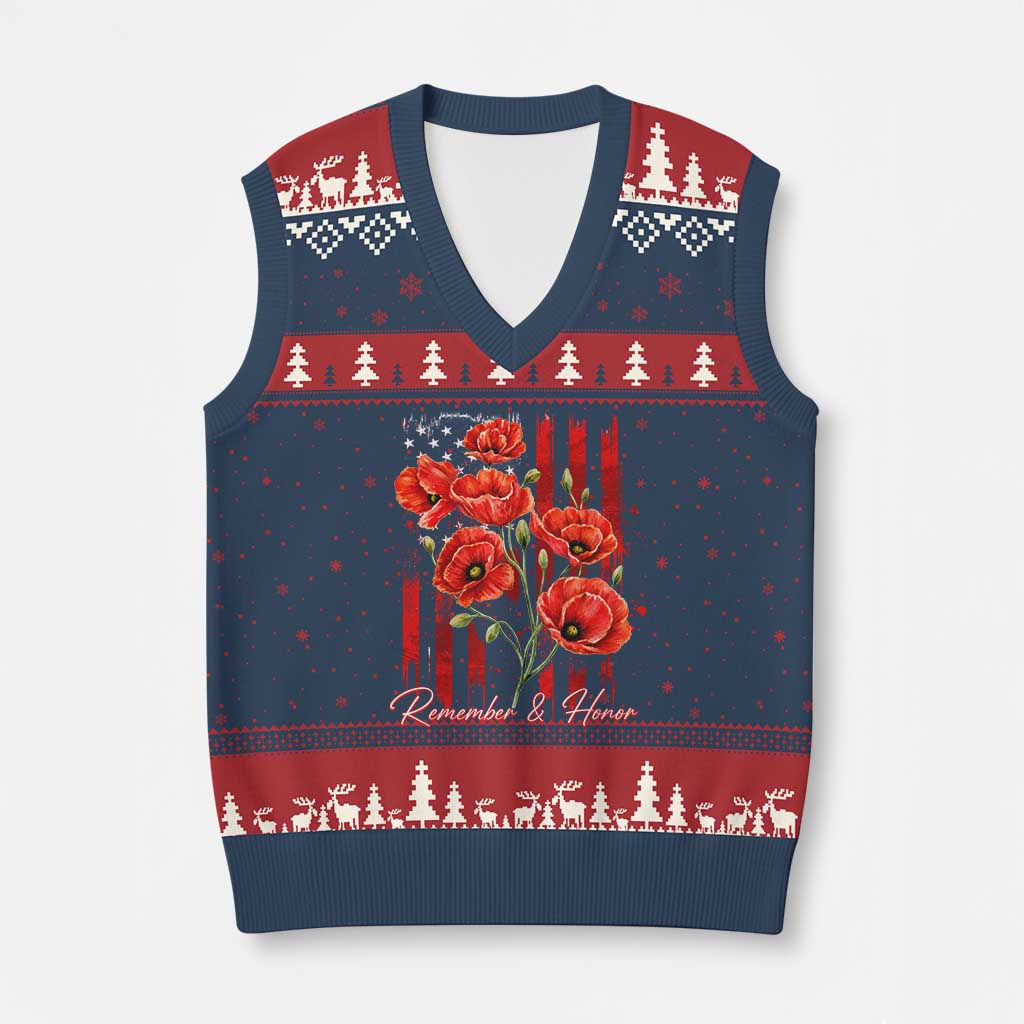 Remember And Honor Memorial Day V-Neck Knit Sweater Vest Red Poppy Flowers TS11 Navy Red Print Your Wear