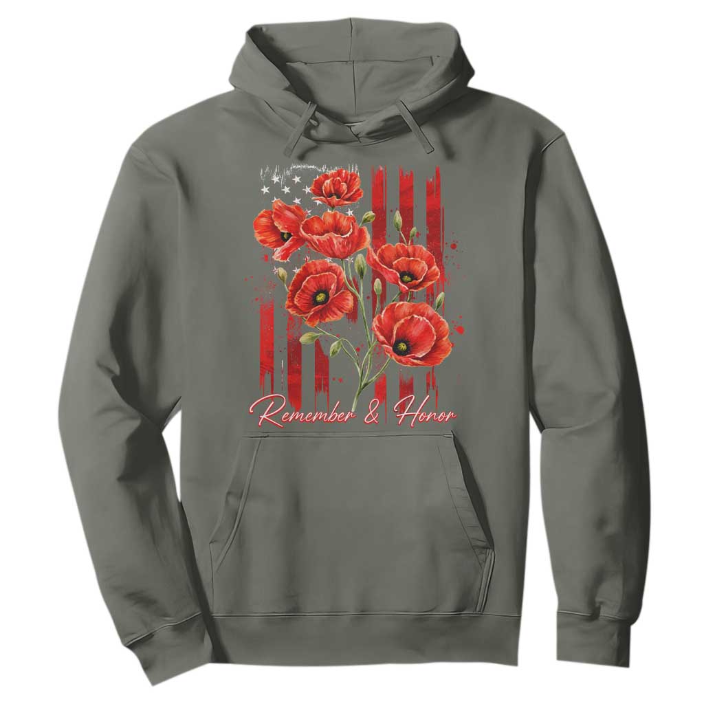 Remember And Honor Memorial Day Hoodie Red Poppy Flowers TS11 Military Green Print Your Wear
