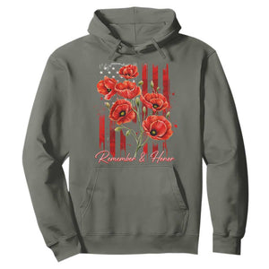 Remember And Honor Memorial Day Hoodie Red Poppy Flowers TS11 Military Green Print Your Wear