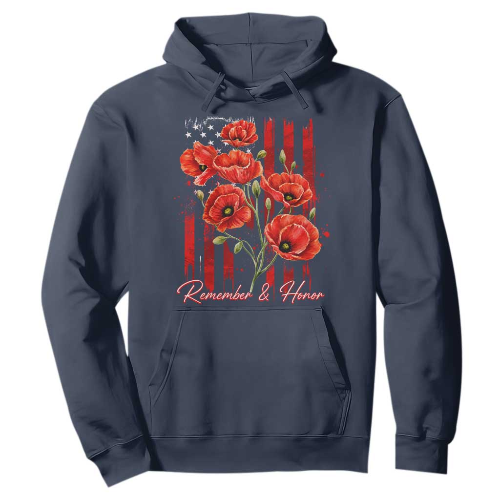 Remember And Honor Memorial Day Hoodie Red Poppy Flowers TS11 Navy Print Your Wear