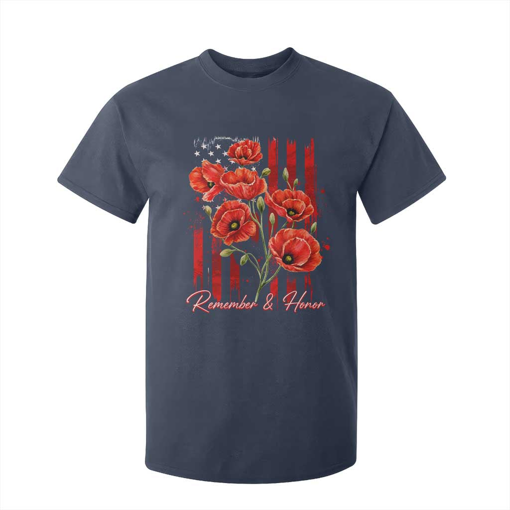 Remember And Honor Memorial Day T Shirt For Kid Red Poppy Flowers TS11 Navy Print Your Wear