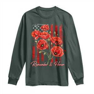 Remember And Honor Memorial Day Long Sleeve Shirt Red Poppy Flowers TS11 Dark Forest Green Print Your Wear
