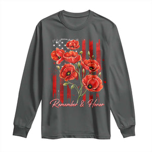 Remember And Honor Memorial Day Long Sleeve Shirt Red Poppy Flowers TS11 Dark Heather Print Your Wear