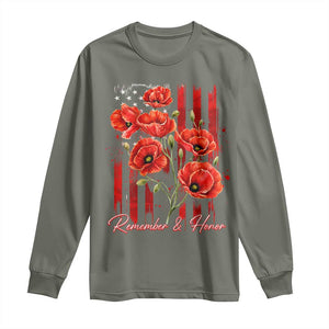 Remember And Honor Memorial Day Long Sleeve Shirt Red Poppy Flowers TS11 Military Green Print Your Wear