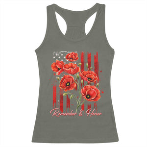 Remember And Honor Memorial Day Racerback Tank Top Red Poppy Flowers TS11 Military Green Print Your Wear