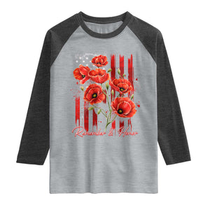 Remember And Honor Memorial Day Raglan Shirt Red Poppy Flowers TS11 Heather Gray Heather Charcoal Print Your Wear