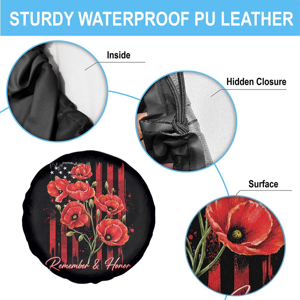 Remember And Honor Memorial Day Spare Tire Cover Red Poppy Flowers TS11 Print Your Wear