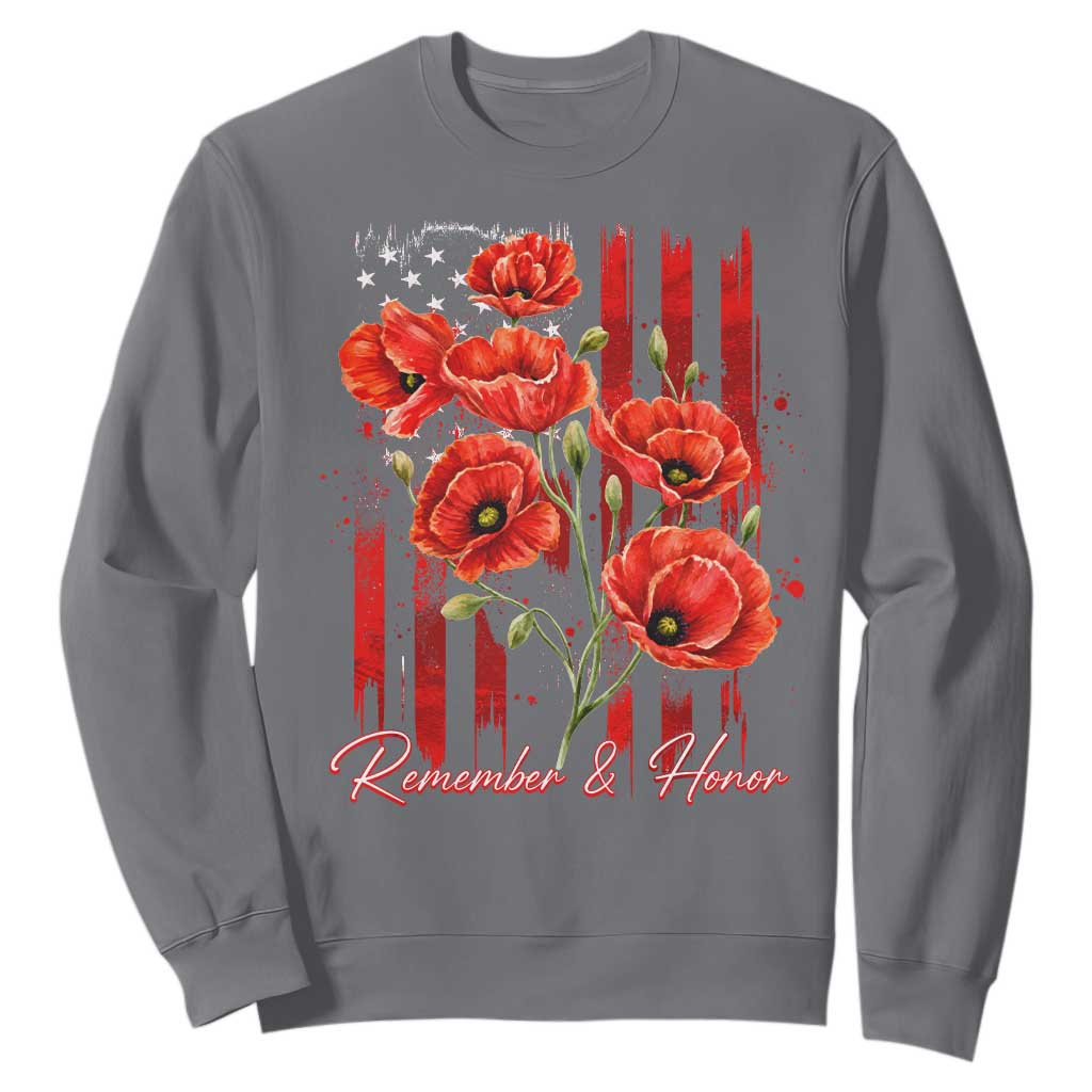 Remember And Honor Memorial Day Sweatshirt Red Poppy Flowers TS11 Charcoal Print Your Wear