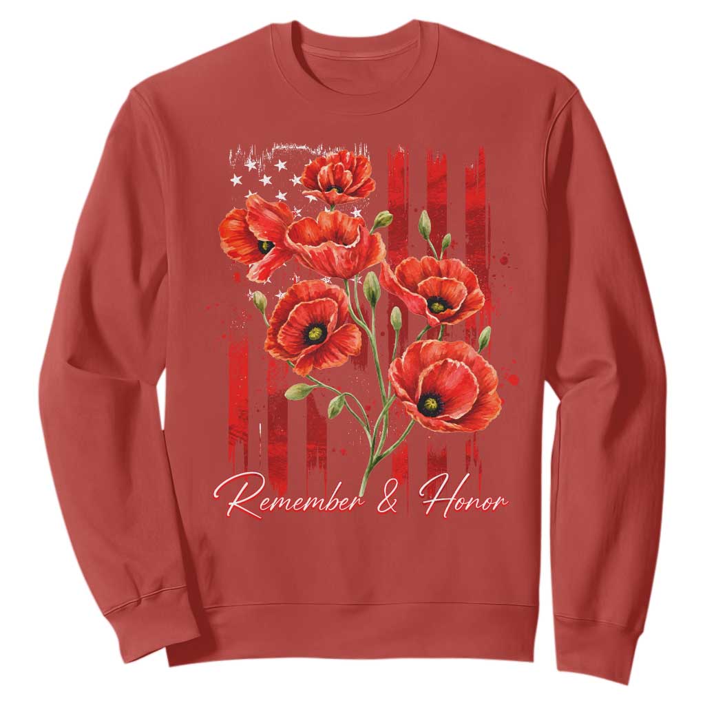 Remember And Honor Memorial Day Sweatshirt Red Poppy Flowers TS11 Red Print Your Wear