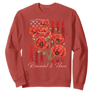 Remember And Honor Memorial Day Sweatshirt Red Poppy Flowers TS11 Red Print Your Wear