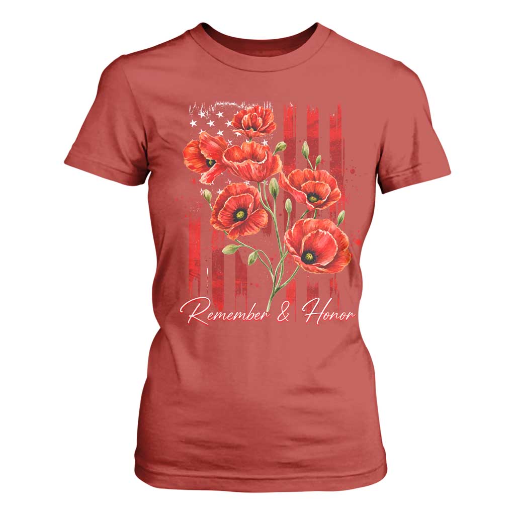 Remember And Honor Memorial Day T Shirt For Women Red Poppy Flowers TS11 Red Print Your Wear
