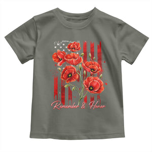 Remember And Honor Memorial Day Toddler T Shirt Red Poppy Flowers TS11 Military Green Print Your Wear