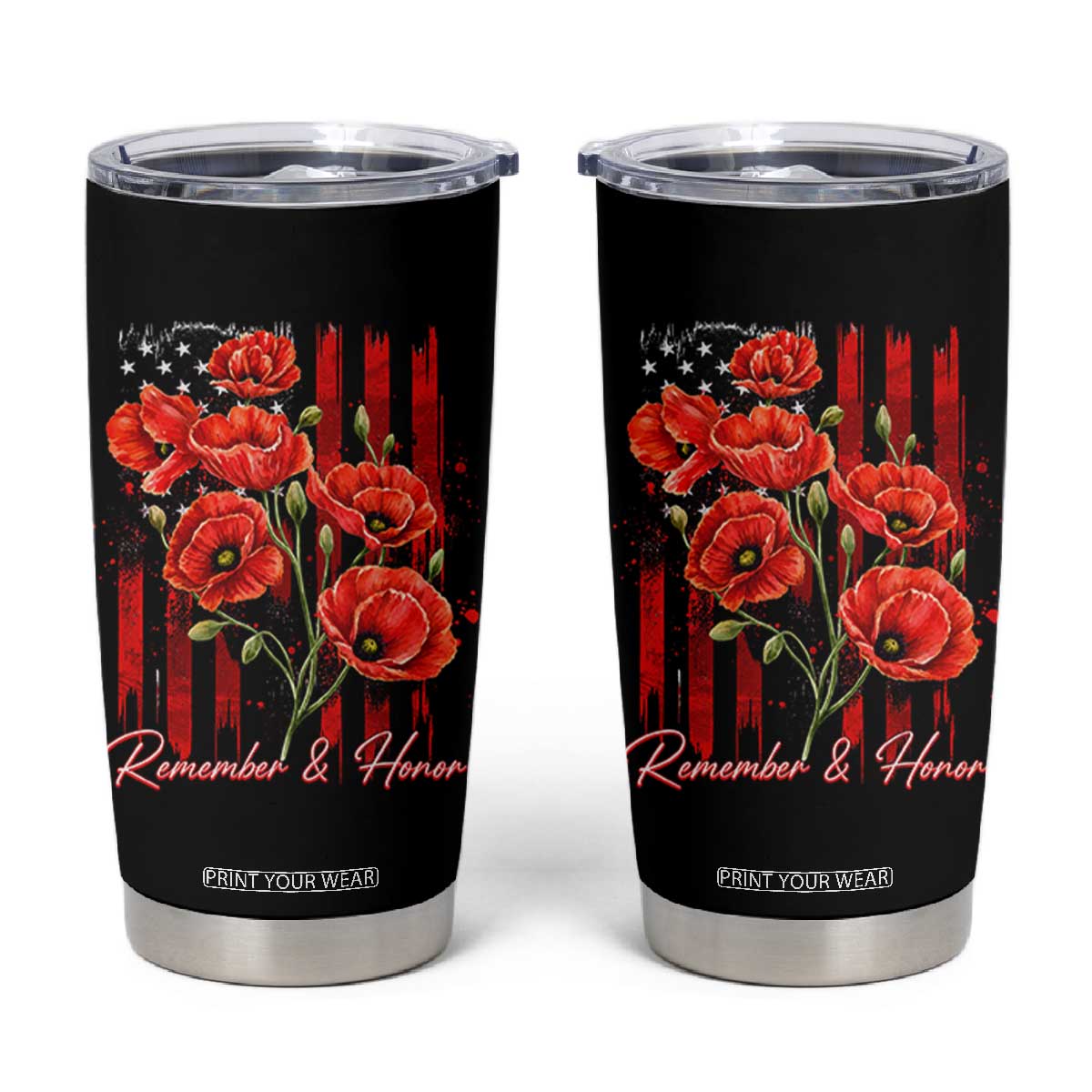 Remember And Honor Memorial Day Tumbler Cup Red Poppy Flowers TS11 Black Print Your Wear