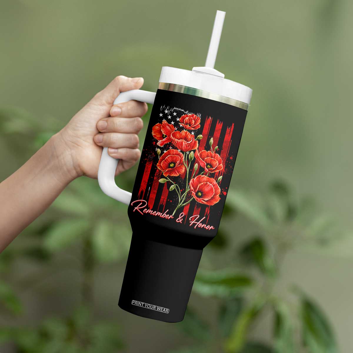 Remember And Honor Memorial Day Tumbler With Handle Red Poppy Flowers TS11 Print Your Wear