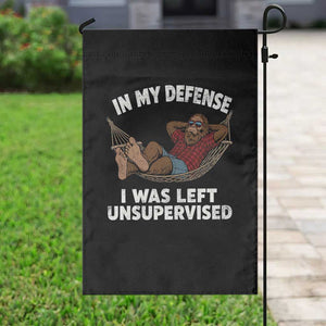 In My Defense I Was Left Unsupervised Funny Bigfoot Garden Flag