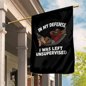 In My Defense I Was Left Unsupervised Funny Bigfoot Garden Flag