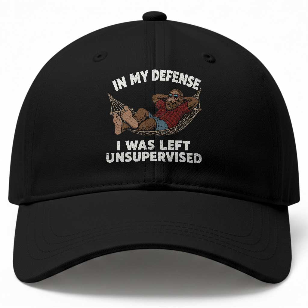 In My Defense I Was Left Unsupervised Funny Bigfoot Baseball Cap TS11 Print Your Wear