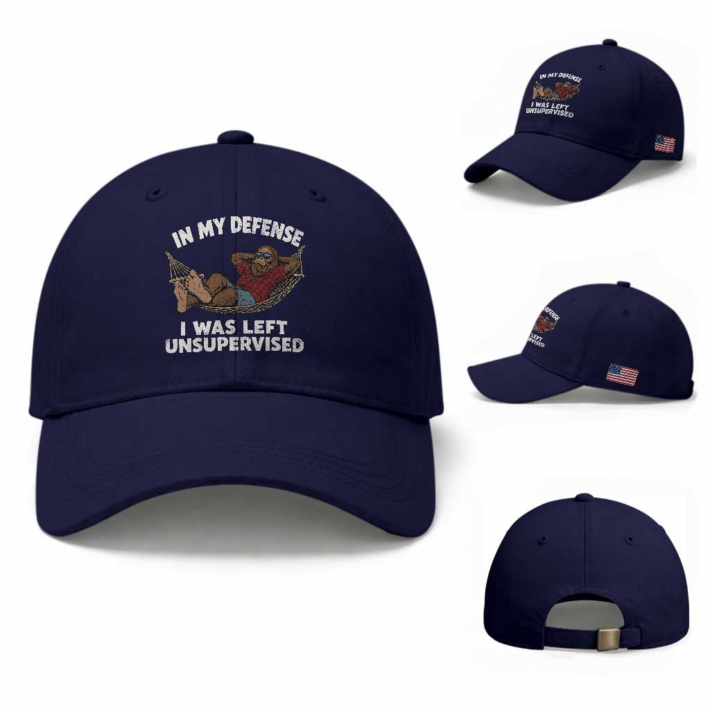 In My Defense I Was Left Unsupervised Funny Bigfoot Baseball Cap